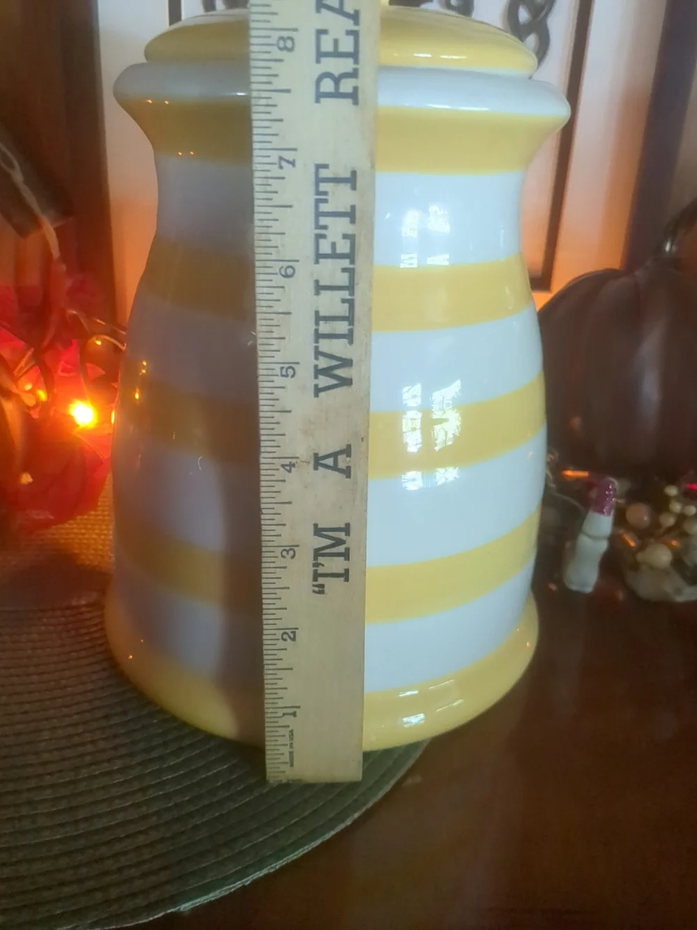 Yellow and White Striped Ceramic Canister - Home Accents